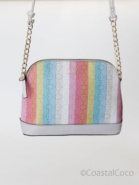 Nanette Lepore Thea Pastel Rainbow Strip Dome Crossbody Bag Adjustable Strap
